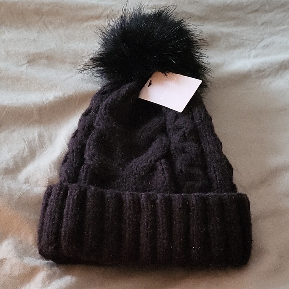 NWT- West Loop Black Knit Hat with Pom